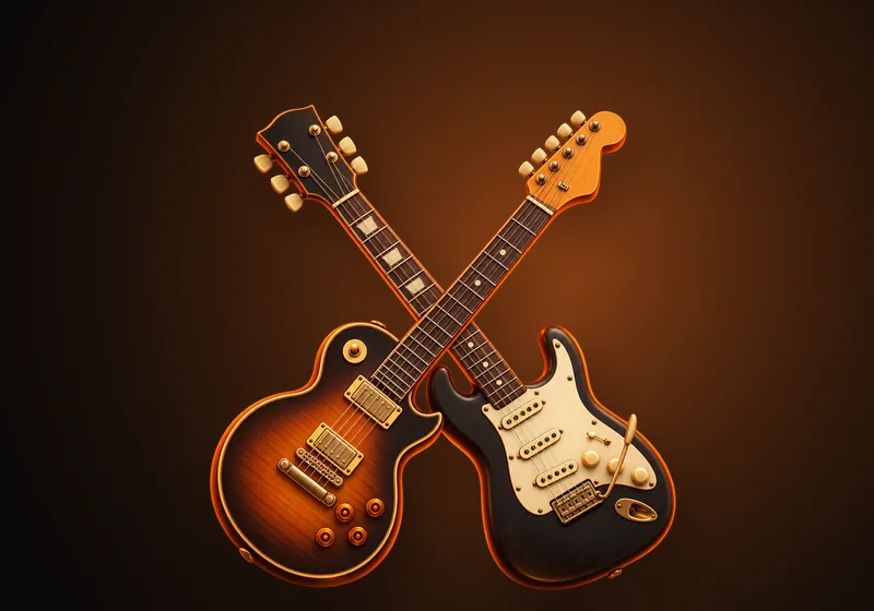 Скрещённые электрогитары Les Paul и Stratocaster