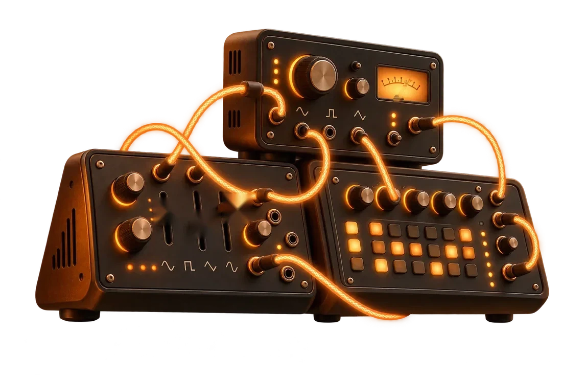 Стойка синтезатор-модулей RiFF.TOOLS с горящими проводами